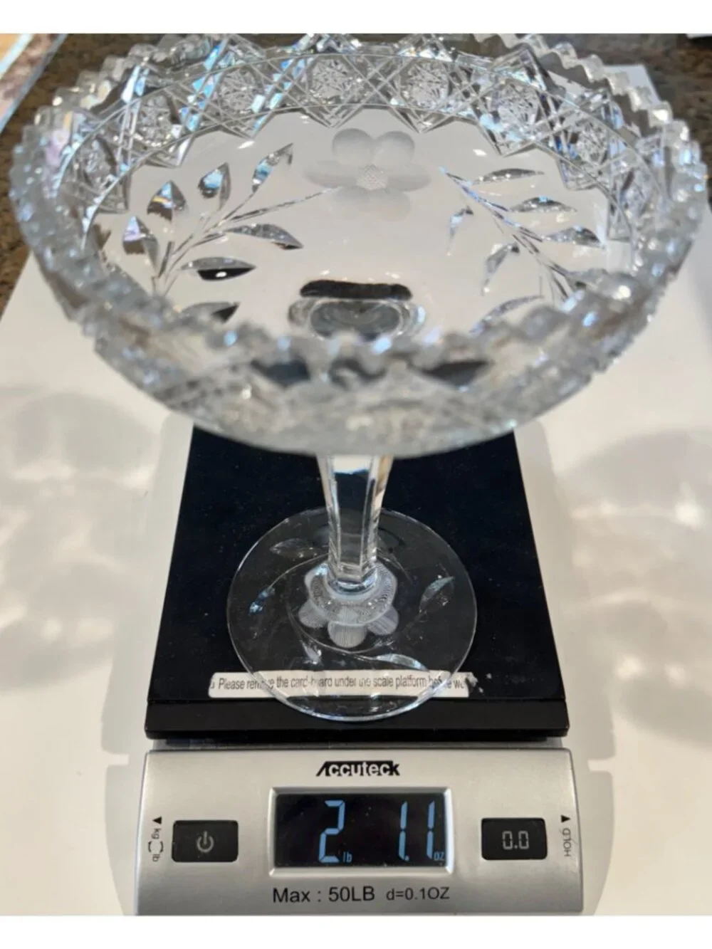 Cut Glass Etched Clear Compote Pedestal Dish Centerpiece 8" Tall Floral Vintage - Picture 13 of 13